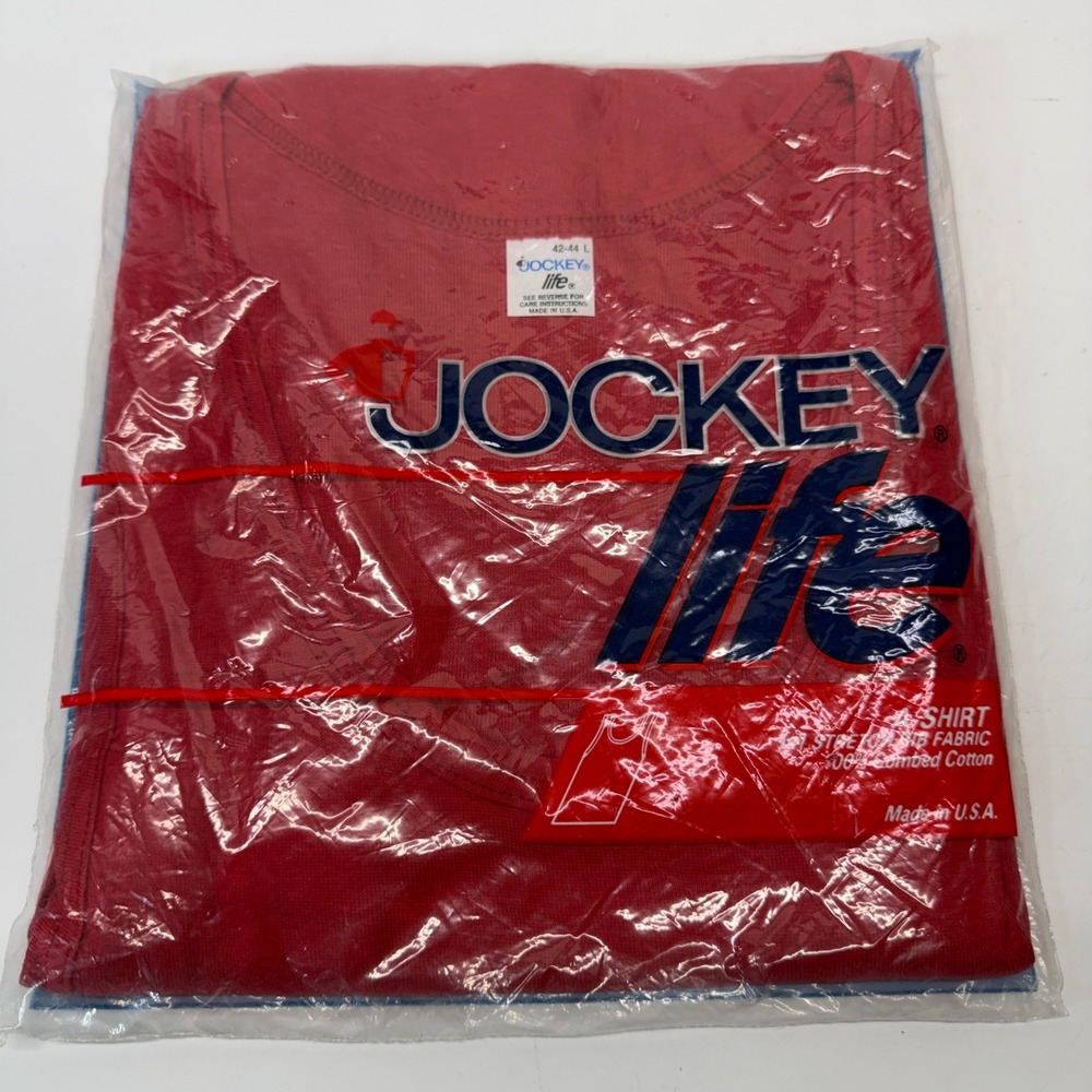 Vintage Jockey Life A-Shirt Mens 42-44 L Red Ribbed Tank Top USA 1980s